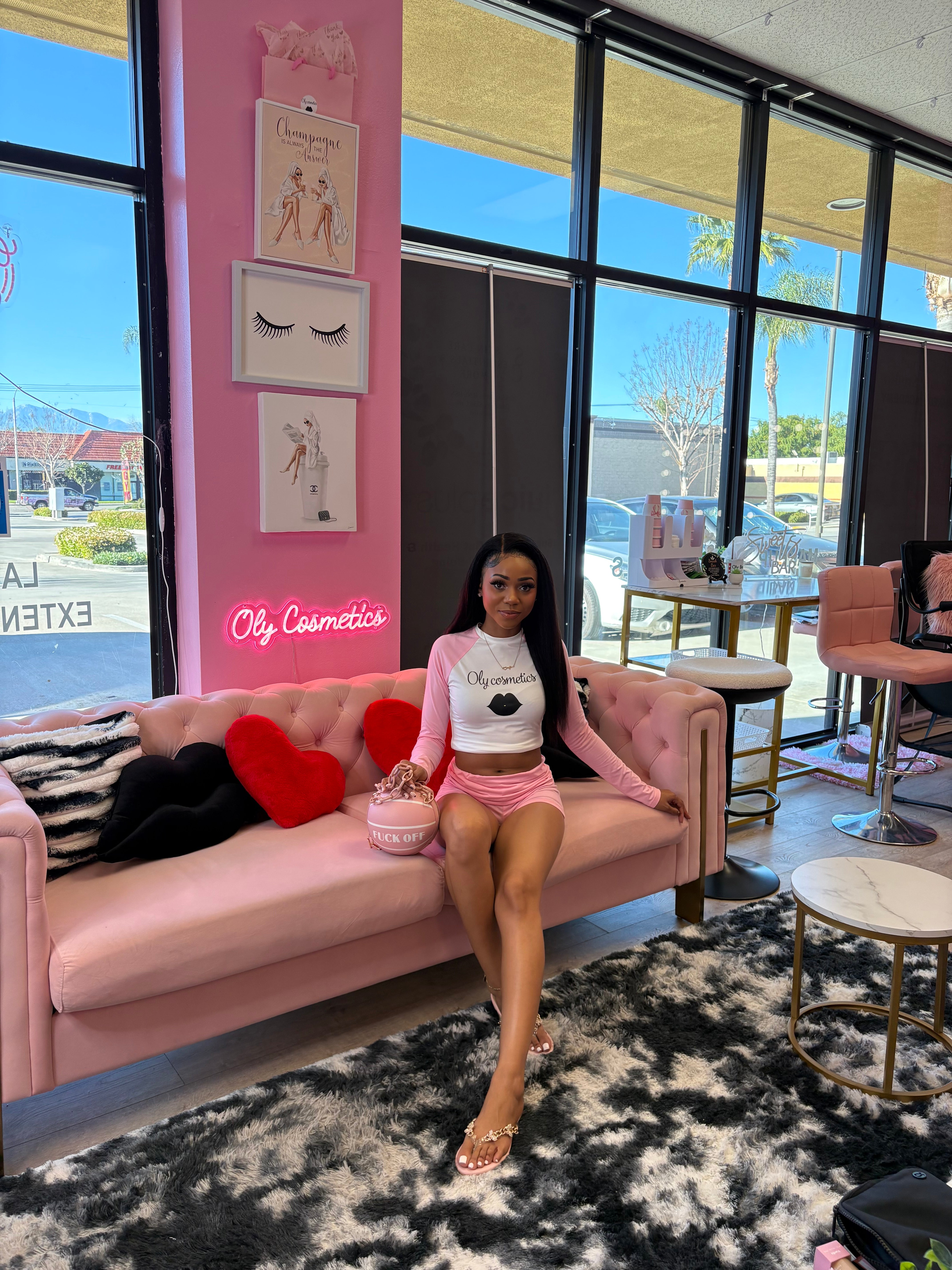 Oly Cosmetics Lounge Wear 2 Piece Short Set - Pink