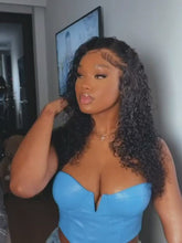 Load and play video in Gallery viewer, Oly Virgin Hair Deep Curly 13x4 Lace Front Wig, Pre Plucked Natural Hair Line, 100% Human Virgin Hair Wigs
